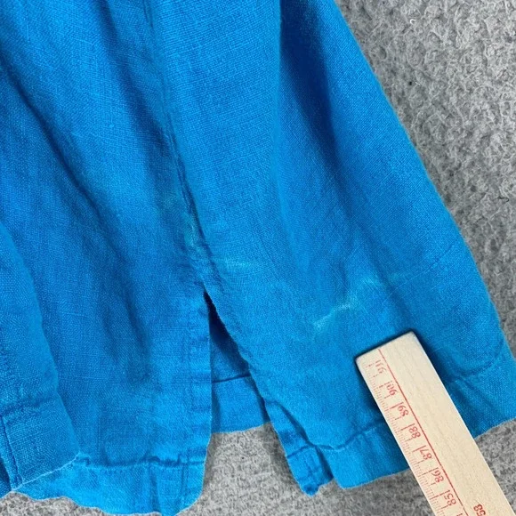 Mosaic‎ USA Top Large Linen Blue Button 3/4 Sleeve Vibrant Lagenlook - Picture 2 of 12